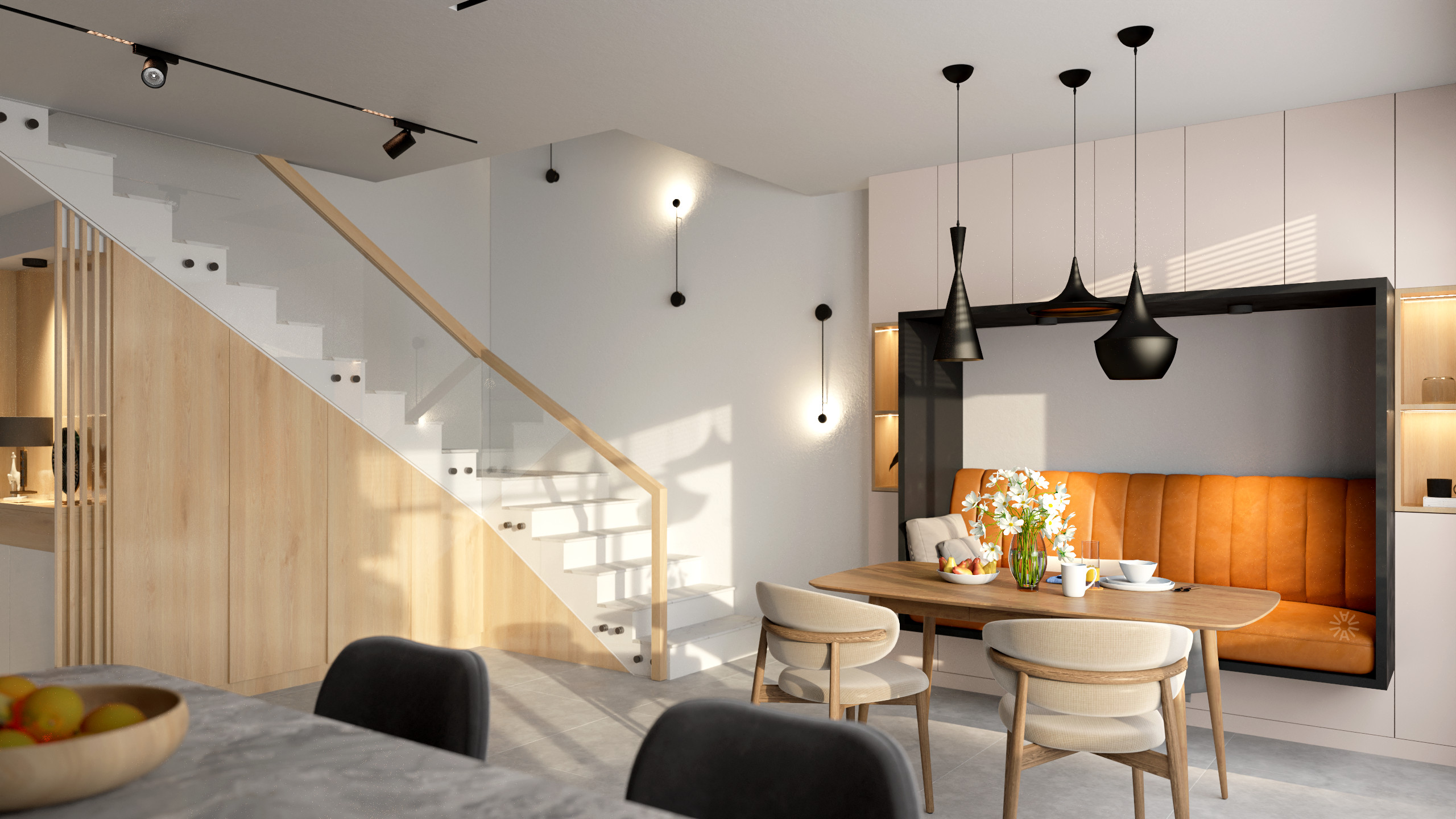 Kitchen with high counter